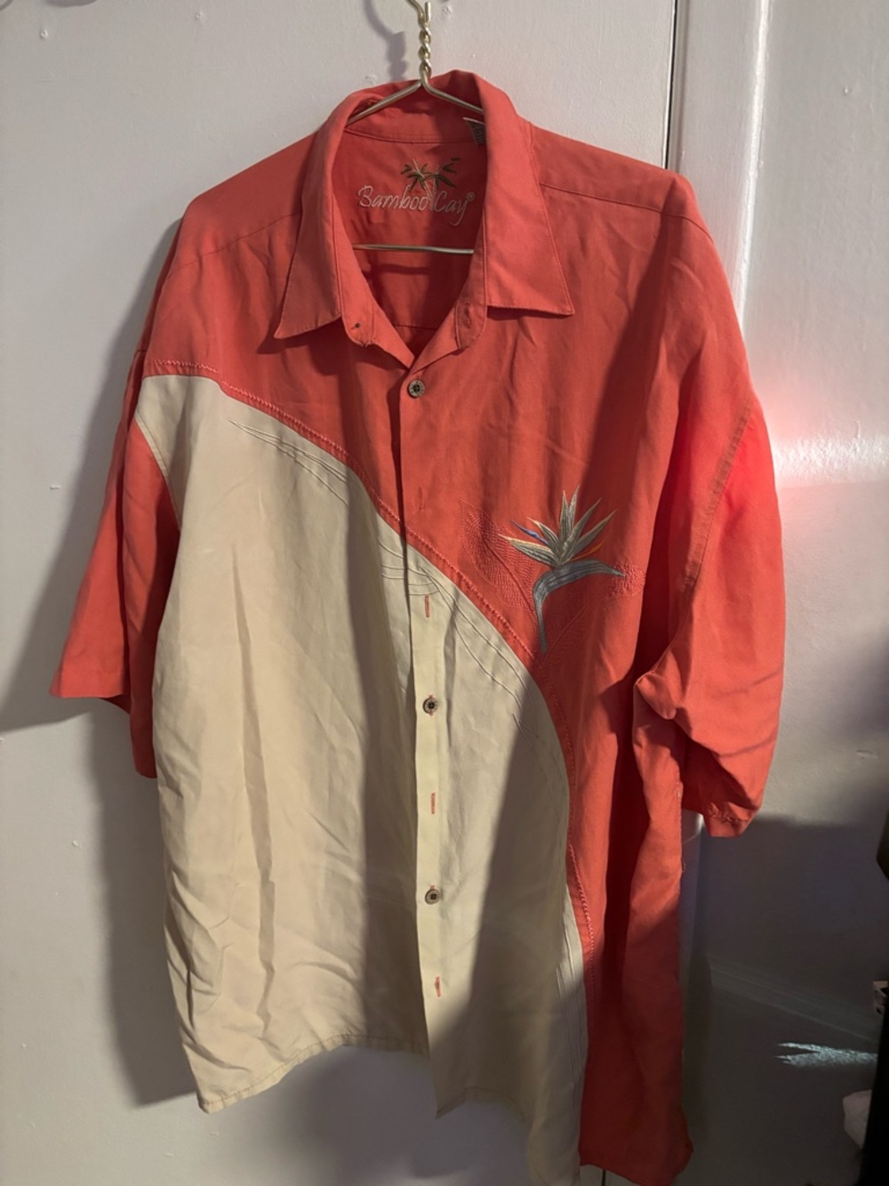 Bamboo Cay Tropical Shirt 3XL Coral Beige Button Up Camp Hawaiian Big
(932)